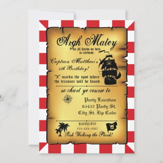  piratenpartij, verjaardagsuitnodiging. kaart (Voorkant)