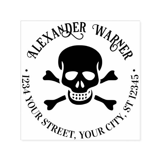 Piratenschedel en gekruiste botten Naam Retouradre Zelfinktende Stempel (Design)