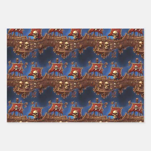 Piratenschedel muiterij hoge zeeen piratenschip inpakpapier vel (Voorkant 3)