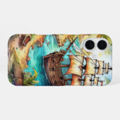 Piratenschip aangekomen op tropisch eiland iPhone 16 hoesje (Achterkant horizontaal)