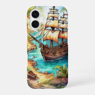 Piratenschip aangekomen op tropisch eiland iPhone 16 hoesje