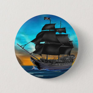PIRATENSCHIP BIJ ZONSONDERGANG RONDE BUTTON 5,7 CM