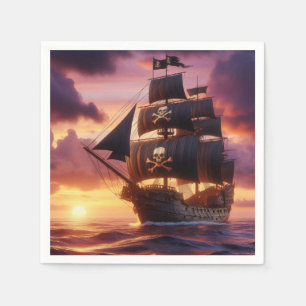 Piratenschip bij zonsopgang/zonsondergang servet