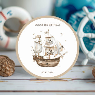 Piratenschip Bruin nautisch thema Verjaardag Ronde Sticker