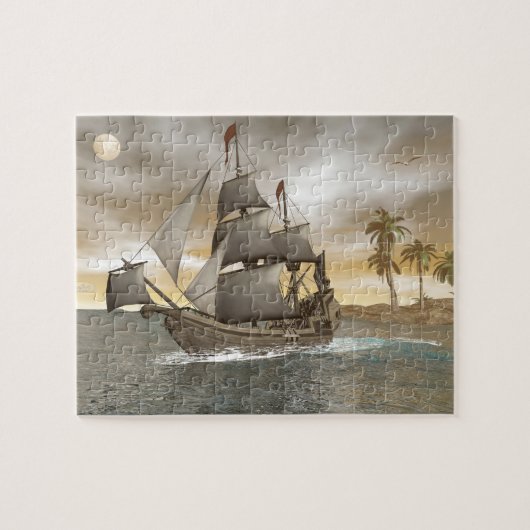 Piratenschip dat vertrekt - 3D render.j Legpuzzel (Horizontaal)