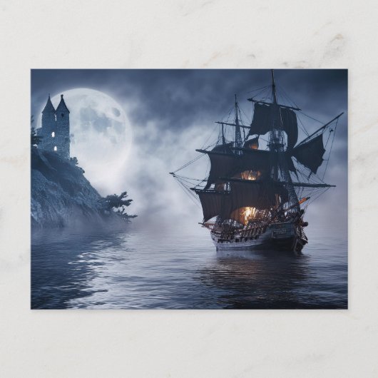 Piratenschip en kasteel briefkaart (Voorkant)