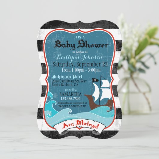 Piratenschip en Ocean Baby shower Invitation Kaart (Staand voorkant)