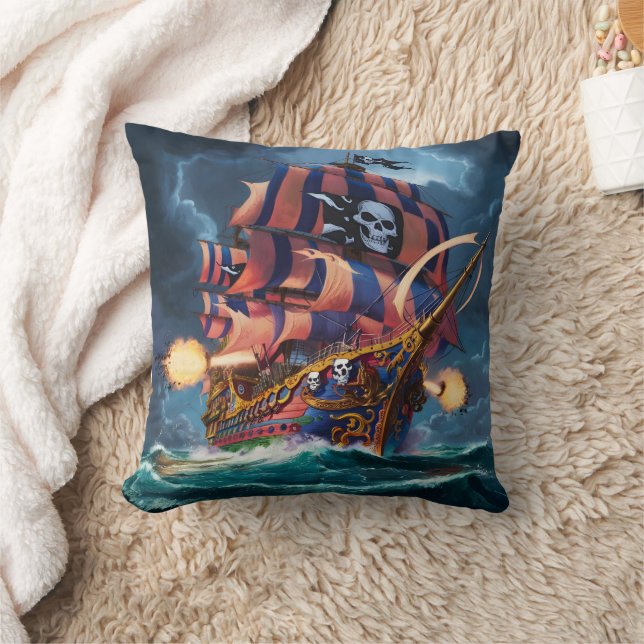 Piratenschip in gevecht tijdens stormachtige nacht kussen (Deken)