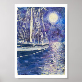 Piratenschip in het maanlicht poster