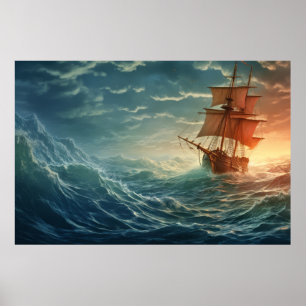 Piratenschip in Storm Weer Surrealist Poster