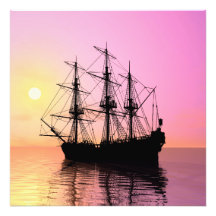 piratenschip in zonsondergang