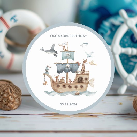 Piratenschip met dieren Kinder partij Ronde Sticker