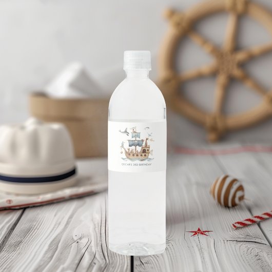 Piratenschip met dieren Kinder partij Waterfles Etiket