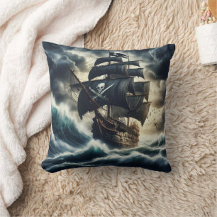 Piratenschip navigeert stormachtige Zeeen bij zons Kussen