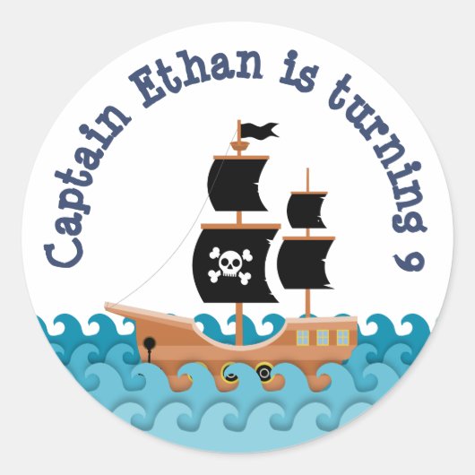 Piratenschip Ronde Sticker (Voorkant)