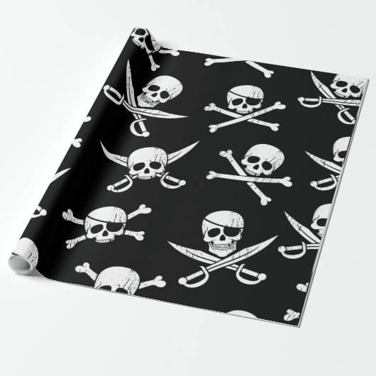 Piratenschip Schedel en Botten thema Cadeaupapier (Uitgerold)