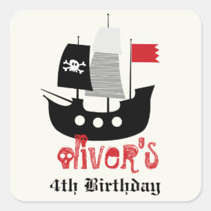 Piratenschip Skelet Verjaardagsfeestje Favor Stick Vierkante Sticker