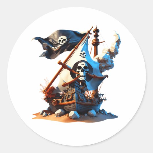 Piratenschip Stickers! Ronde Sticker (Voorkant)