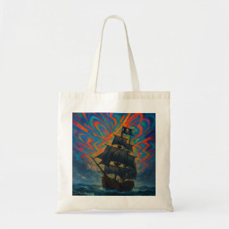 Piratenschip te midden van stormachtige Zee olieve Tote Bag