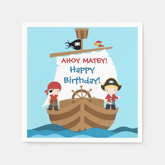 Piratenschip Verjaardag Papier Servetten (Voorkant)