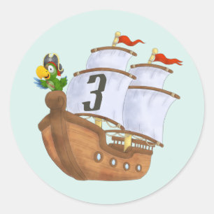 Piratenschip Verjaardag van kinderen met leeftijd Ronde Sticker