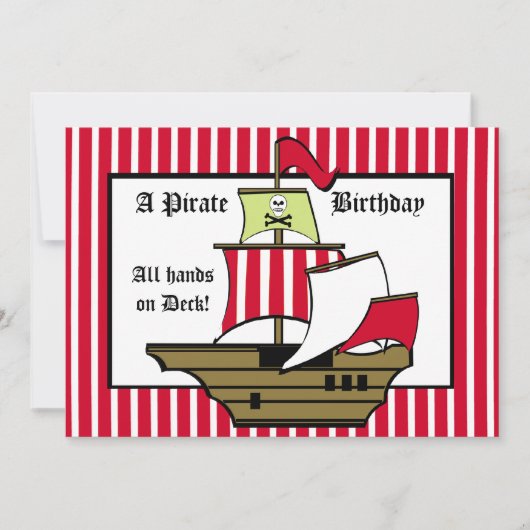 Piratenschip Verjaardagsreis Red Stripe Kaart (Voorkant)