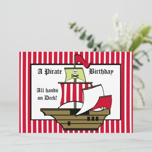 Piratenschip Verjaardagsreis Red Stripe Kaart (Staand voorkant)