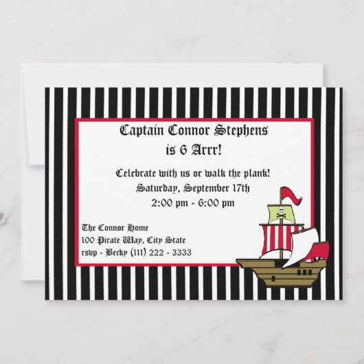 Piratenschip Verjaardagsreis Red Stripe Kaart (Achterkant)