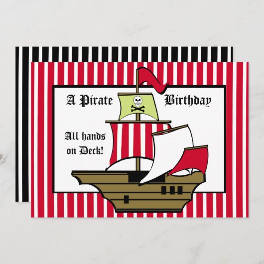 Piratenschip Verjaardagsreis Red Stripe Kaart (Voorkant / Achterkant)