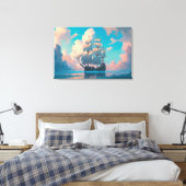Piratenschip zeilen in pluizige pastelwolken canvas afdruk (Insitu (Slaapkamer))