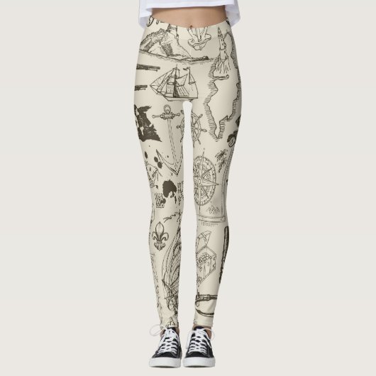 Piratenthema:  nautisch patroon. leggings (Voorkant)