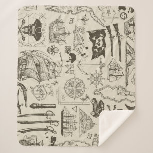 Piratenthema:  nautisch patroon. sherpa deken