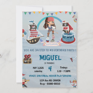 PIRATENTHEMA VERJAARDAG EINVITE KAART