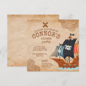 Piratenthema verjaardagsfeest met vintage schip kaart (Voorkant / Achterkant)