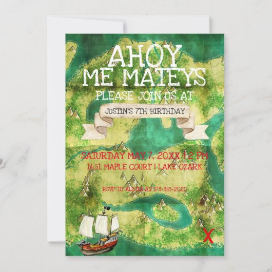 piratenthemafeest | schatkaart van waterverf kaart (Voorkant)