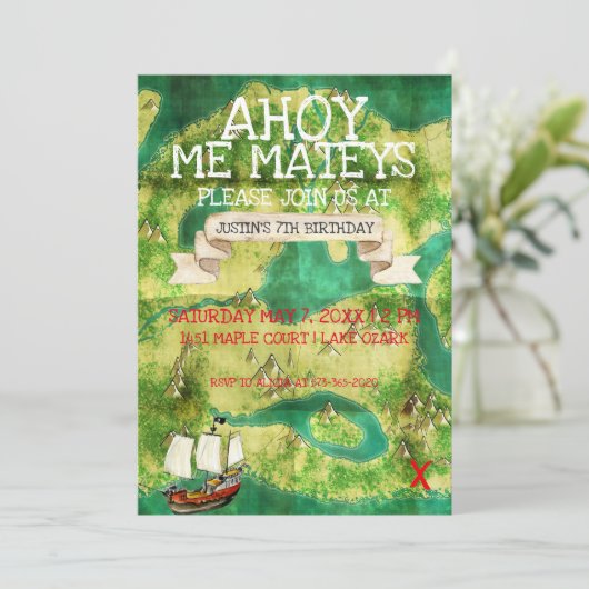 piratenthemafeest | schatkaart van waterverf kaart (Staand voorkant)