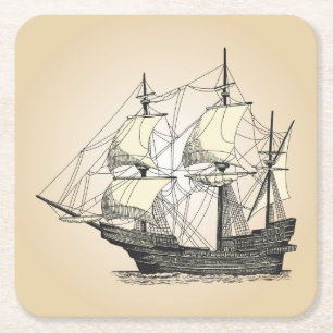 Piratenzeilschip Vierkante Kartonnen Onderzetter