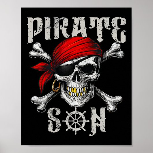 Piratenzoon Jolly Roger Vlag en schedelkruisbeende Poster (Voorkant)