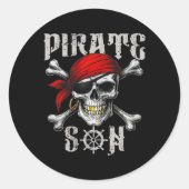 Piratenzoon Jolly Roger Vlag en schedelkruisbeende Ronde Sticker (Voorkant)
