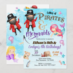 Pirates and Mermaid Birthday Invitation Kaart