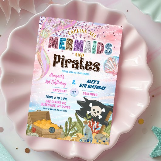 Pirates and Mermaids Joint Birthday invitation