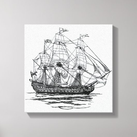 Pirates Galleon, Schets van een schip van 74 Pist Canvas Afdruk (Voorkant)