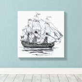  Pirates Galleon, Schets van een schip van 74 Pist Canvas Afdruk (Insitu (Houten vloer))