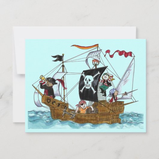 PIRATES PARTIJ THEME SHIP SAILS JR FLAG INVITATION KAART (Voorkant)