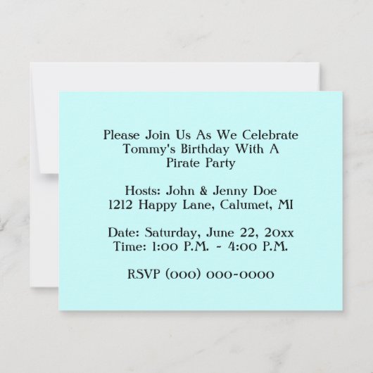 PIRATES PARTIJ THEME SHIP SAILS JR FLAG INVITATION KAART (Achterkant)