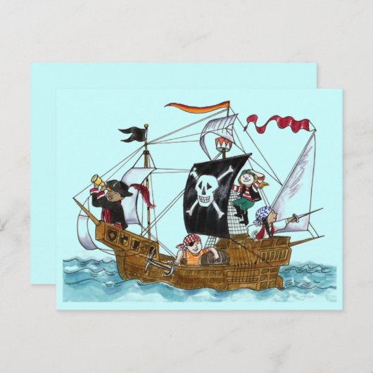 PIRATES PARTIJ THEME SHIP SAILS JR FLAG INVITATION KAART (Voorkant / Achterkant)