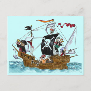 PIRATES PARTIJ THEME SHIP SAILS JR FLAG INVITATION KAART
