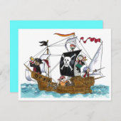 PIRATES PARTIJ THEME SHIP SAILS JR FLAG INVITATION KAART (Voorkant / Achterkant)
