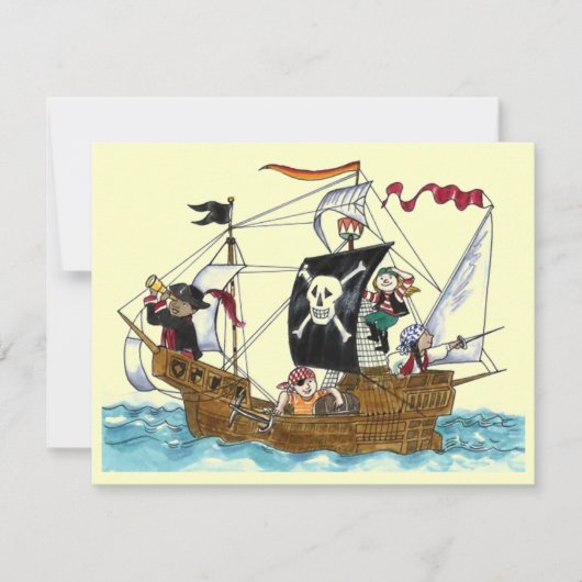 PIRATES PARTIJ THEME SHIP SAILS JR FLAG INVITATION KAART (Voorkant)