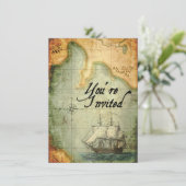 Pirates Party Invitation sur la carte antique (Debout devant)